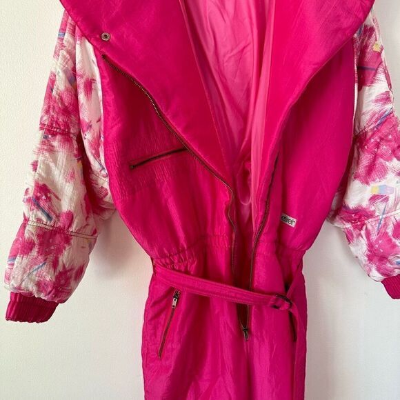 Etirel Vintage 1980s/90s Abstract Retro Pink Women’s Ski One Piece Snowsuit - Picture 14 of 16